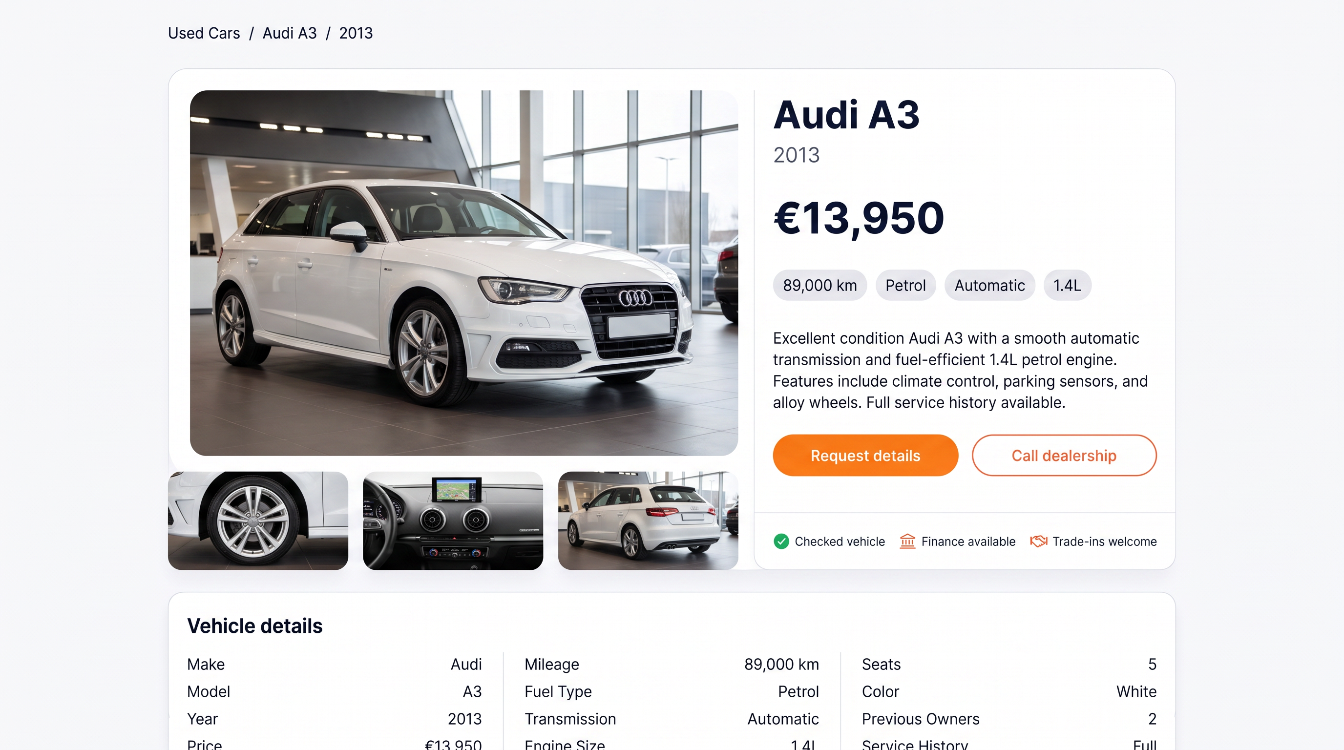 A Brent Harvey vehicle detail page with gallery, price and specification table.