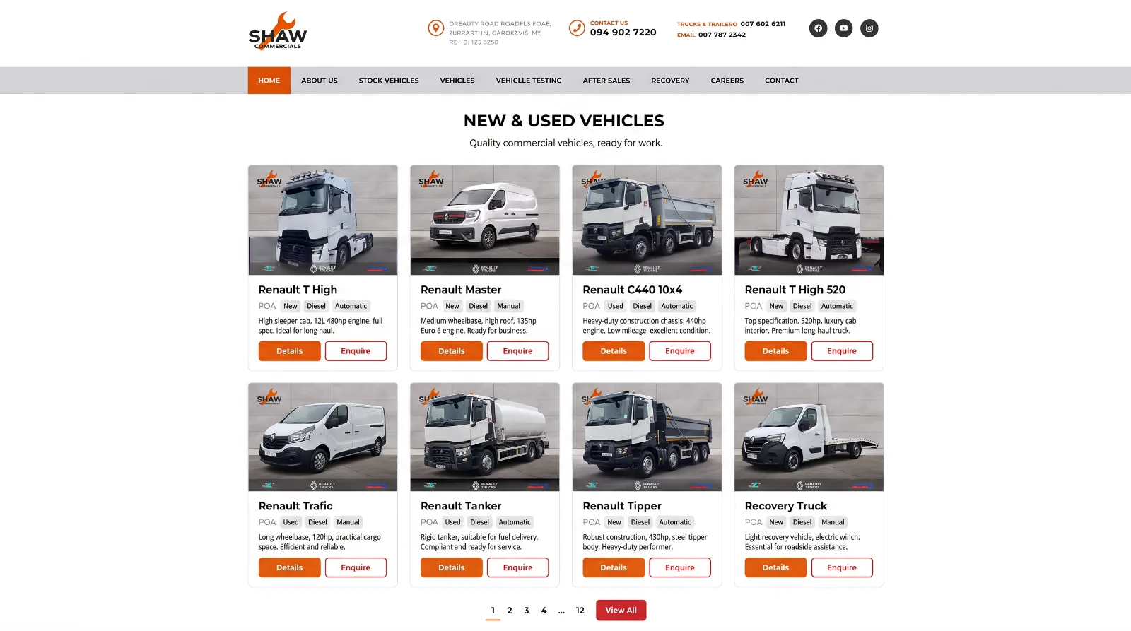 Shaw Commercials truck listing grid.